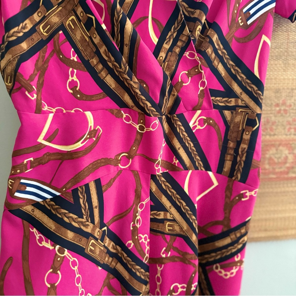 Ralph Lauren Horse Bit V Neck Pink Knee Length Dress - Picture 7 of 14